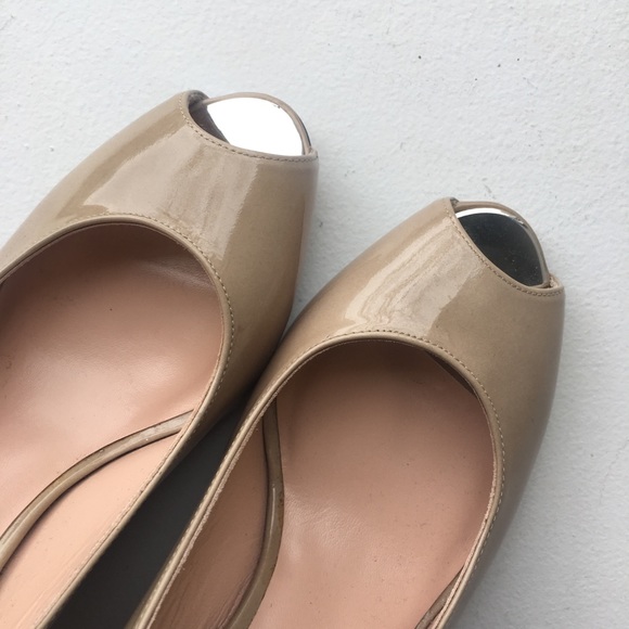 Stuart Weitzman // Nude Peep Toe Slingback Wedges - Picture 3 of 8